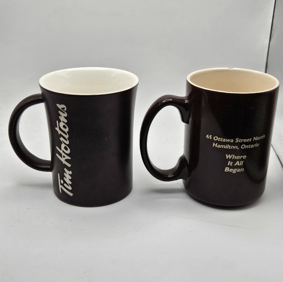 Two Brown Tim Hortons Coffee Cups one is flawed with a chip - Picture 6 of 6